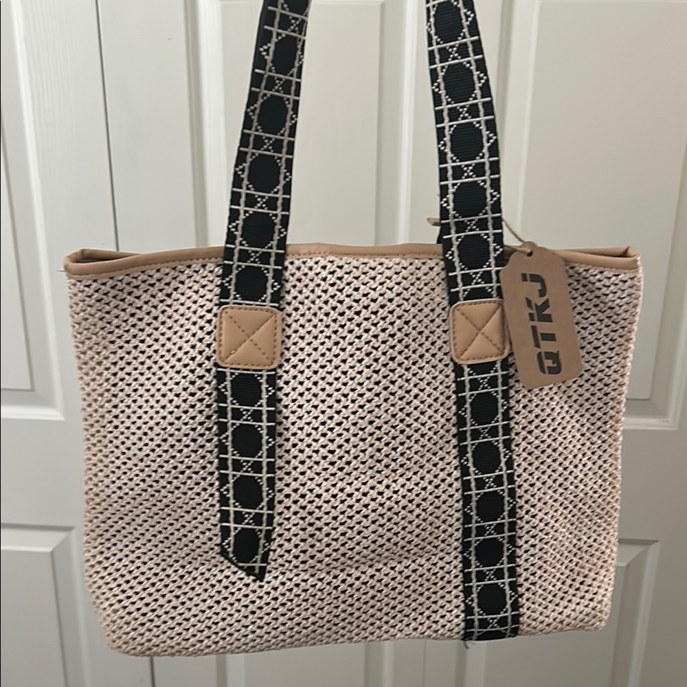 Beige and Black Women's Tote Bag